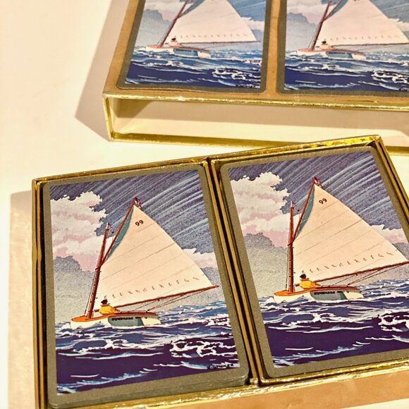 Vintage Congress Playing Cards with Felted Case -‎ Classic Sailing Design - Picture 3 of 6